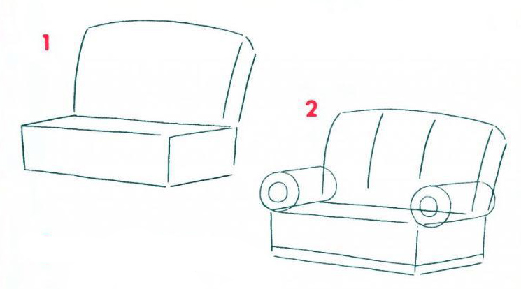 Урок-схема рисования карандашом - диван